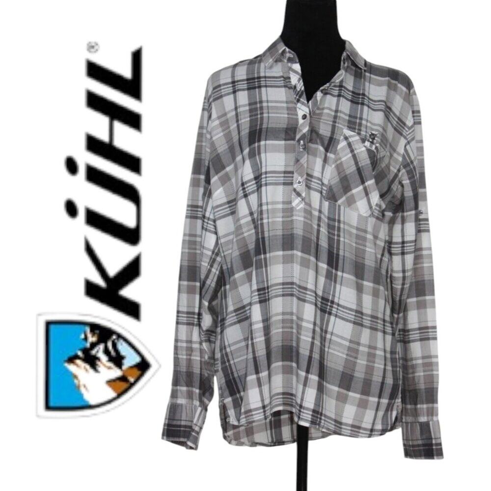 Kuhl Grey Plaid Popover Shirt Size Large